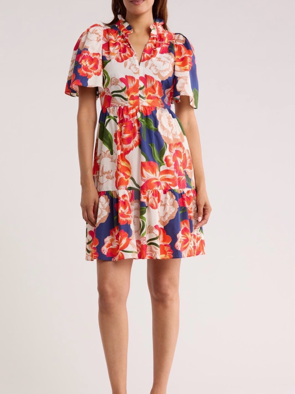 NWT - Floral Flutter Sleeve Dress in Multi-Color